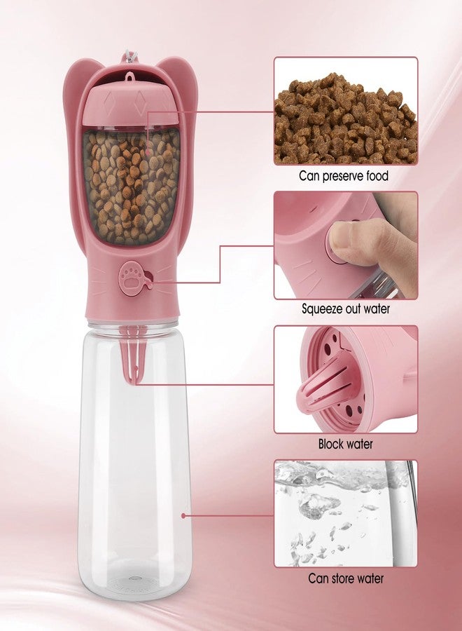 VINGVO Portable Dogs Water Bottle with Food Storage Container, Leakproof Drinking Water Dispenser Feeder for Outdoor Dog Stuff Accessories Items for Cats, Puppy,for Walking, Hiking (Pink, 550ml) - Image 4
