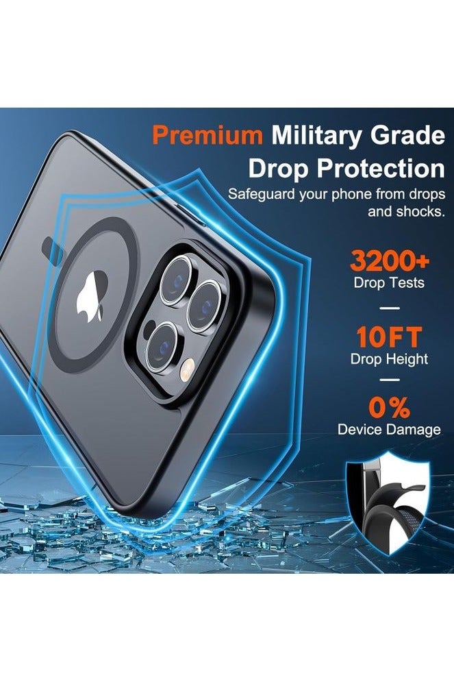 حافظة سوداء مصممة مغناطيسية لهاتف iPhone 12 Pro Max ، حماية من الدرجة العسكرية ومتوافقة مع MagSafe، ظهر شفاف غير لامع مع حافظة هاتف ذات حافة ناعمة - Image 5