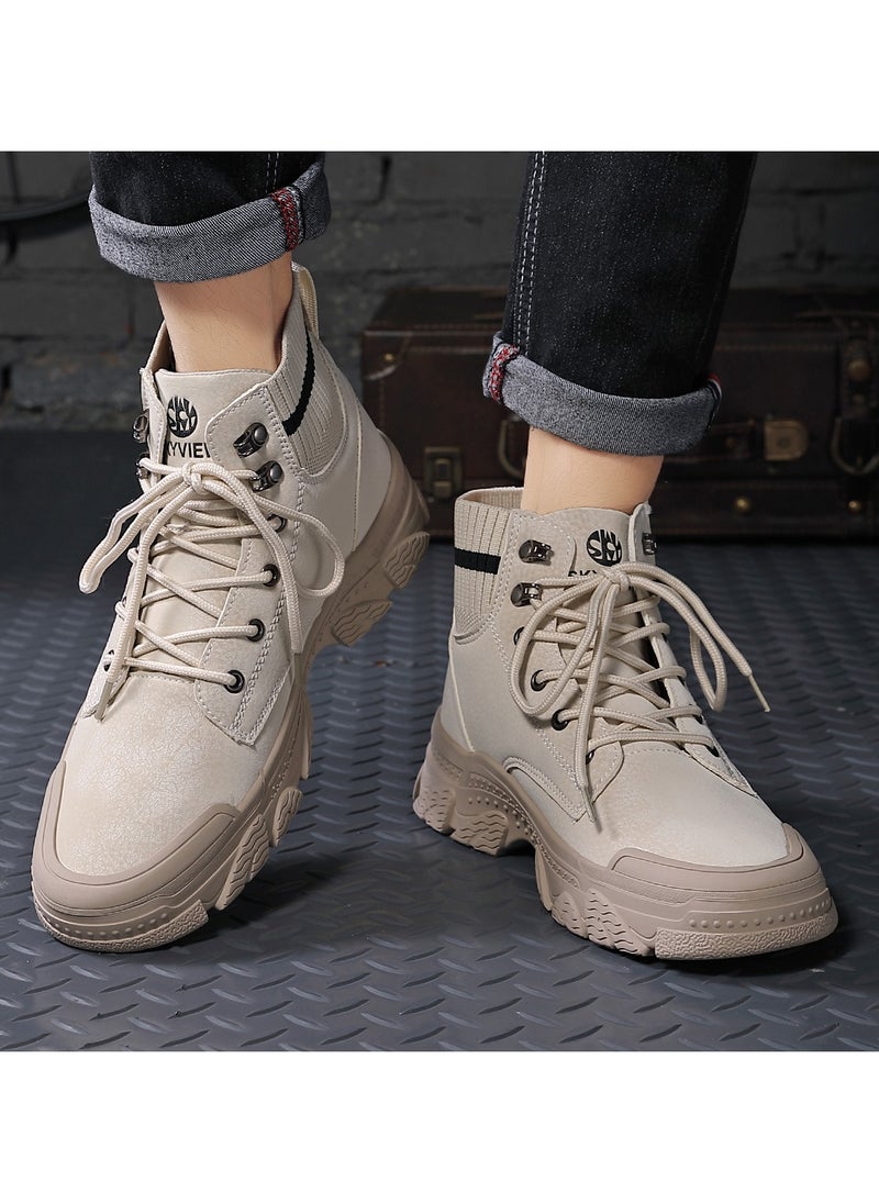 Sky View - Boots Men's High Top Ankle Boots Anti-Slip Outdoor Hiking Fashionable Work Shoes - Image 1