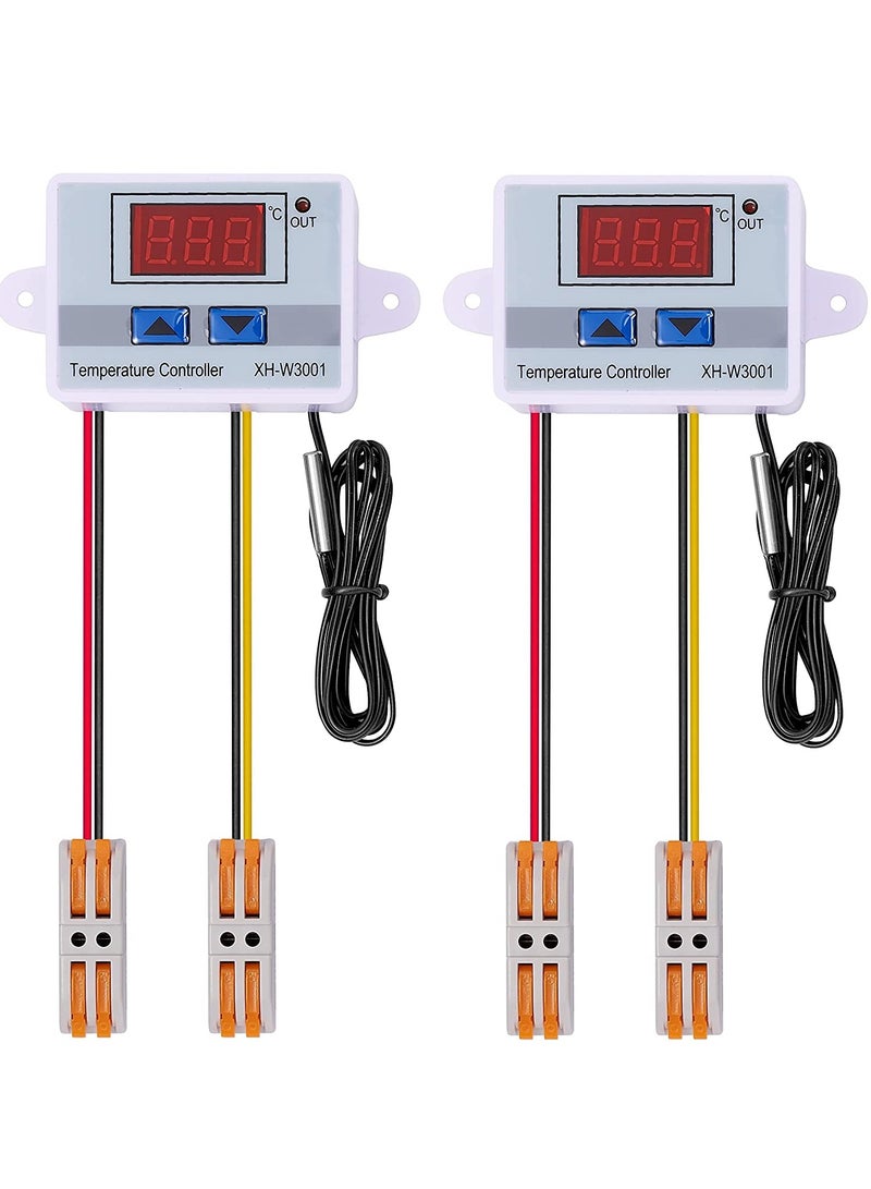 2 Pcs Digital LED Temperature Controller Module Digital Thermostat Switch with Waterproof Probe Programmable Heating Cooling Electronic Thermostat Range from -50℃ to 110℃ (DC12V 10A 120W) - Image 1