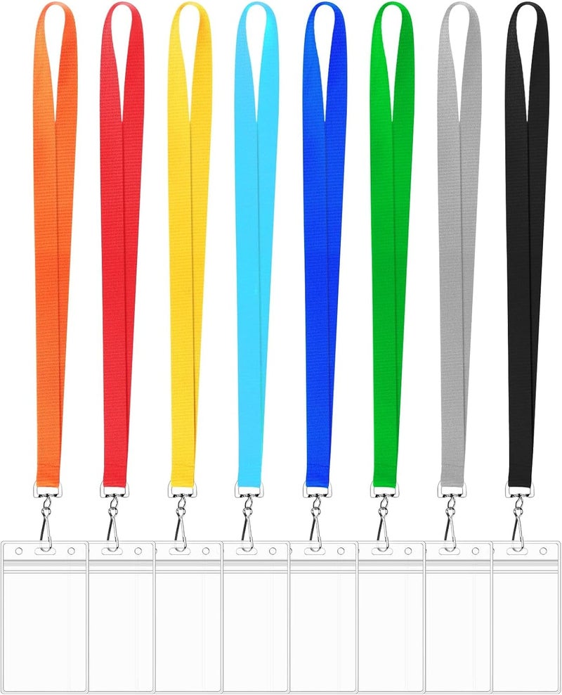 Excefore 8 Pack Waterproof ID Card Holders with Cruise Lanyard - Colorful, Durable Badge and Card Lanyards in 8 Solid Colors - Ideal for Carnival Sails and Events - Image 1