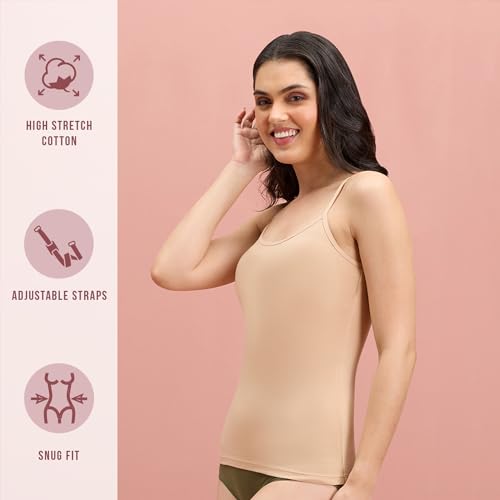 NYKD by Nykaa Women's Camisole | Slip-on, Regular Fit Comfort, Knit Cotton, Solid Elegance- NYC007,Nude,XL - Image 2