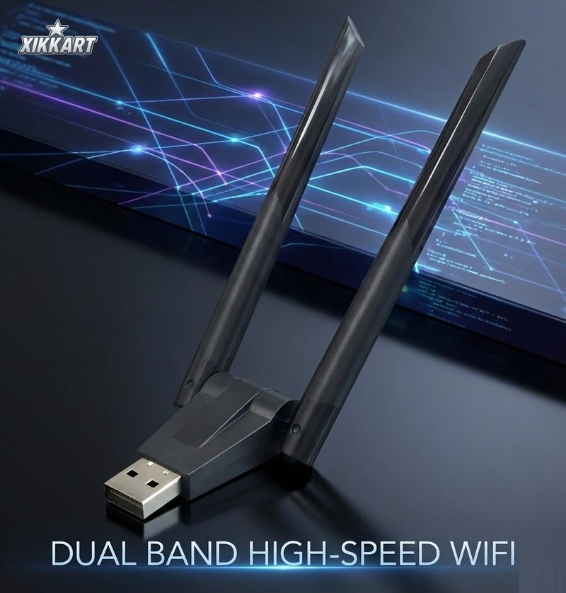 XIKKART 2 in 1 Wireless 5G WiFi Bluetooth Dongle, BT 5.1 & 1300Mbps, High Speed Dual Band Wireless USB Network WiFi Bluetooth Adapter with Antenna for PC, Laptop, Desktop, Wi-Fi Dongle - Image 2