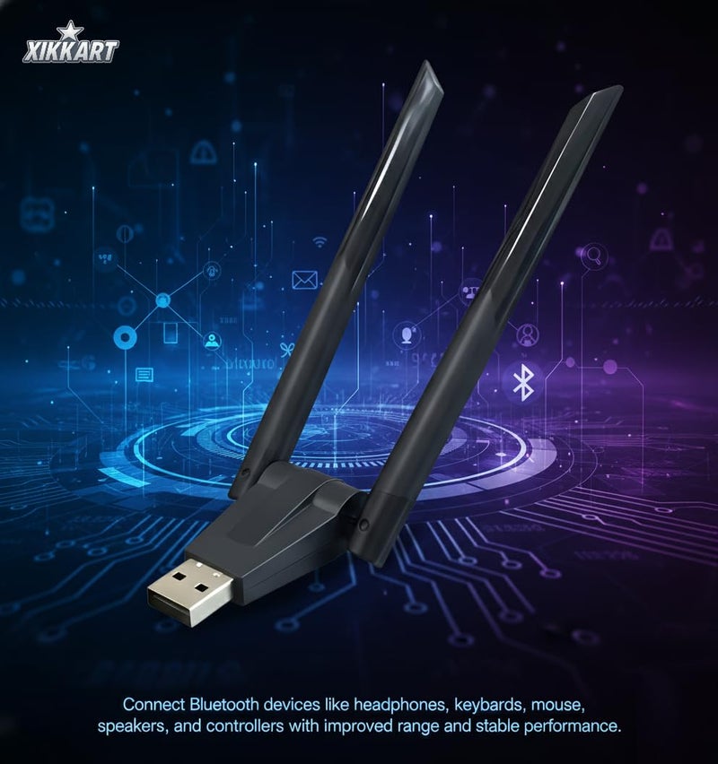 XIKKART 2 in 1 Wireless 5G WiFi Bluetooth Dongle, BT 5.1 & 1300Mbps, High Speed Dual Band Wireless USB Network WiFi Bluetooth Adapter with Antenna for PC, Laptop, Desktop, Wi-Fi Dongle - Image 3
