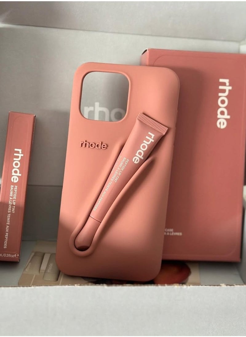rhode - Phone Case Combo for iPhone 15 Pro Max – Peptide Lip Gloss + Silicone Cover for iPhone 15 Pro Max with Tote Bag & Stickers – Stylish Gift Set for Girls & Women – Perfect for Birthdays, Holidays, and Special Occasions pink - Image 1