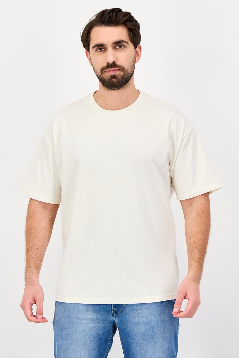 Fudo Men Crew Neck Brand Logo  Short Sleeve T-Shirt, Off White - Image 1