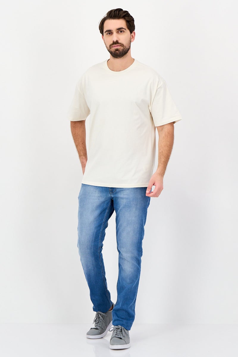 Fudo Men Crew Neck Brand Logo  Short Sleeve T-Shirt, Off White - Image 2