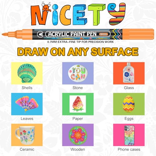 Nicety 168 Acrylic Paint Markers, Acrylic Paint Pens, 0.7mm Fine Tip Fabric Paint Markers for Clothes & Textile - High Coverage on Wood, Rock, Glass - DIY Art Supplies for ​​Artists, Adults & Craft Lovers​​. - Image 2
