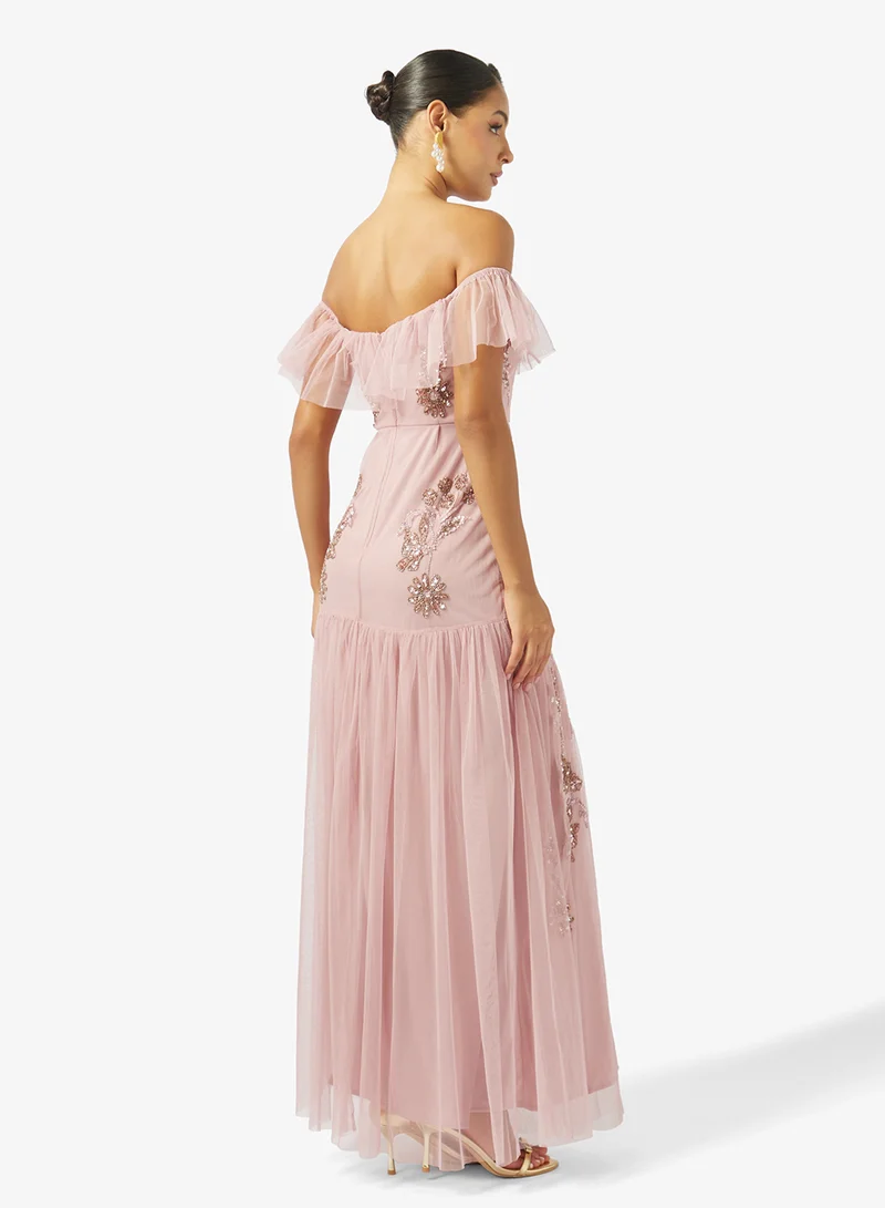 Maya Bardot Floral Embellished Maxi Dress