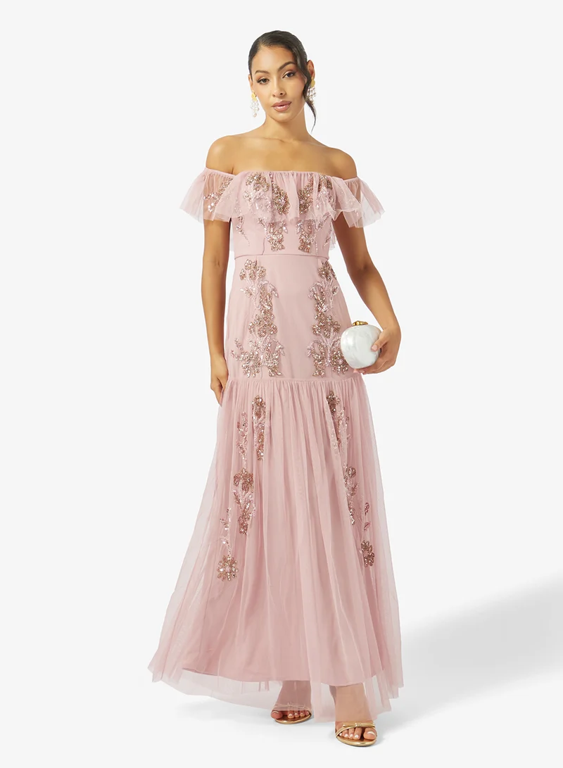 Maya  Bardot Floral Embellished Maxi Dress for Women | Best Price UAE