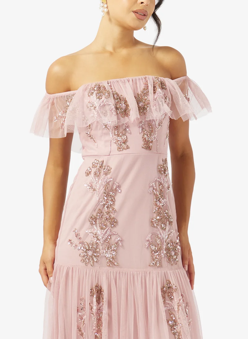 Maya  Bardot Floral Embellished Maxi Dress for Women | Best Price UAE