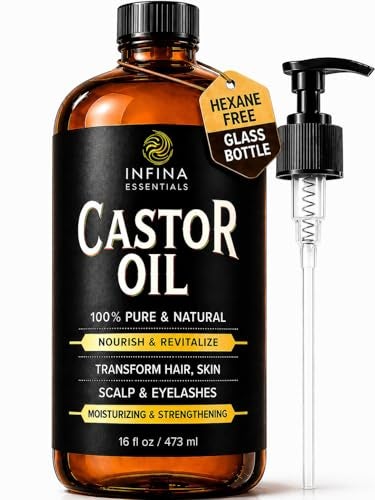 INFINA ESSENTIALS Pure Cold Pressed Castor Oil Hexane Free Glass Bottle for Hair Growth Face Scalp Skin Eyelashes Nourishing and Moisturizing 16 fl oz - Image 1