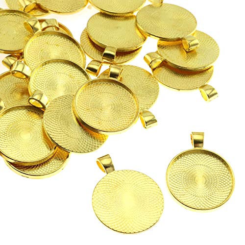 Lind Kitchen 25pcs Round Bezel Pendant Trays Setting Cabochon Blank Base for DIY Crafting Photo Jewelry Findings Making Accessories 25mm(Gold) - Image 1