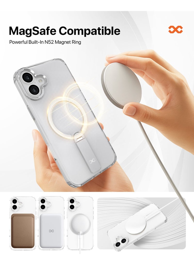 INFINYTY iPhone 16 Transparent Case with Smart Metallic Stand – Stanzo, Elegant Silver Metal Camera Frame, Multi-Angle Stand, MagSafe Compatible, Mil. Grade Drop-Tested, Slim Design with Raised Edges - Image 2