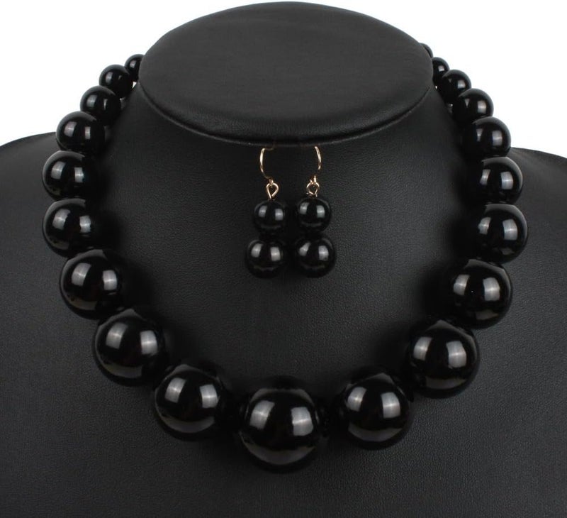 KOSMOS-LI Large Style Big Imitate Pearl Strand Choker Necklace With Earrings Set - Image 2