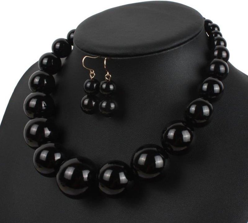 KOSMOS-LI Large Style Big Imitate Pearl Strand Choker Necklace With Earrings Set - Image 3