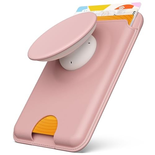 Sinjimoru for MagSafe Phone Grip Compatible with MagSafe wallet Soft Magnetic Finger Grip with 3 Card Holder for iPhone MTap Tok Wallet Pink - Image 3