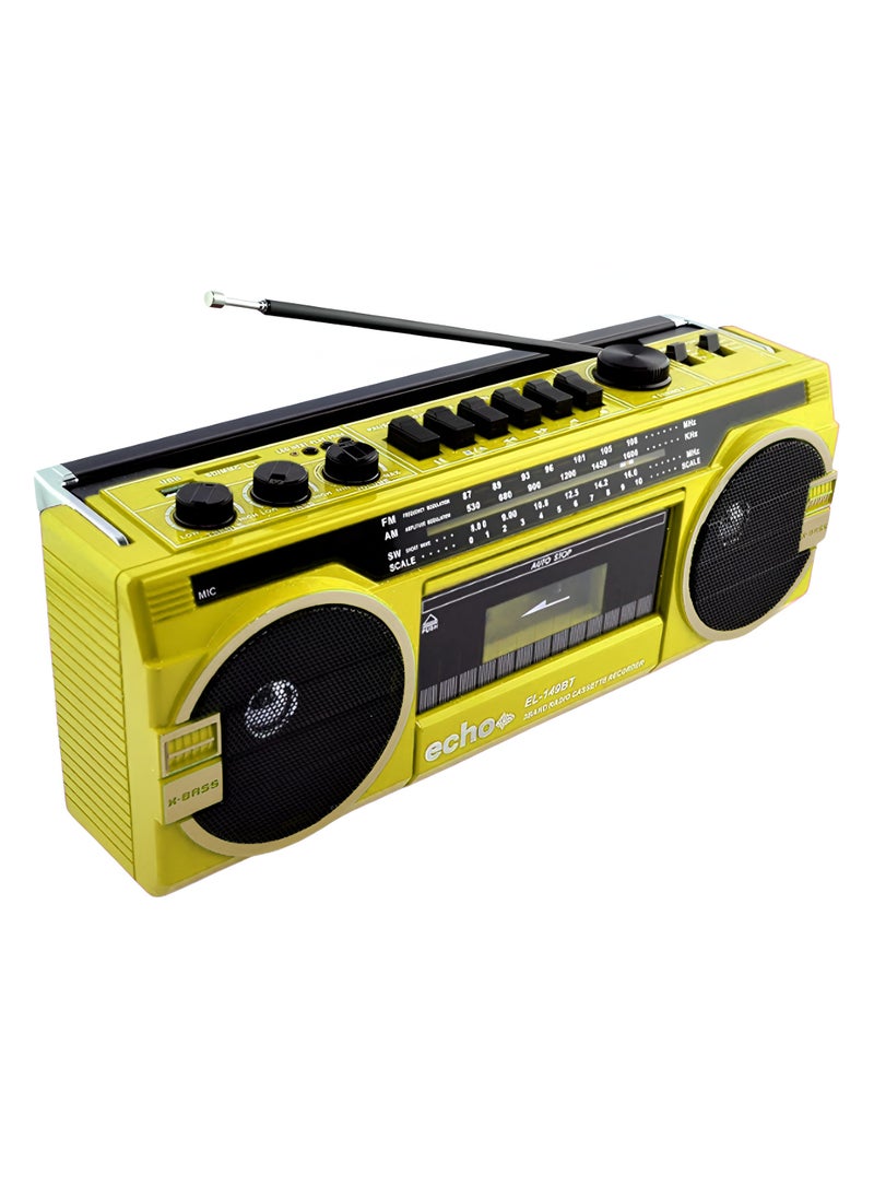 echo AUDIO Echo Audio Retro Blast Bluetooth Boombox Portable Cassette Player Tape Recorder AM/FM/SW 3 Band Radio Two 8W X-Bass Speakers Voice Recording Headphone Jack Supports USB and SD Cards  - Image 1