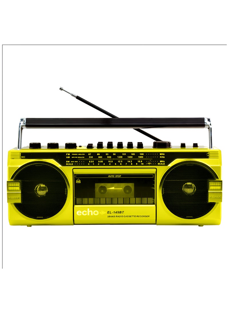 echo AUDIO Echo Audio Retro Blast Bluetooth Boombox Portable Cassette Player Tape Recorder AM/FM/SW 3 Band Radio Two 8W X-Bass Speakers Voice Recording Headphone Jack Supports USB and SD Cards  - Image 2