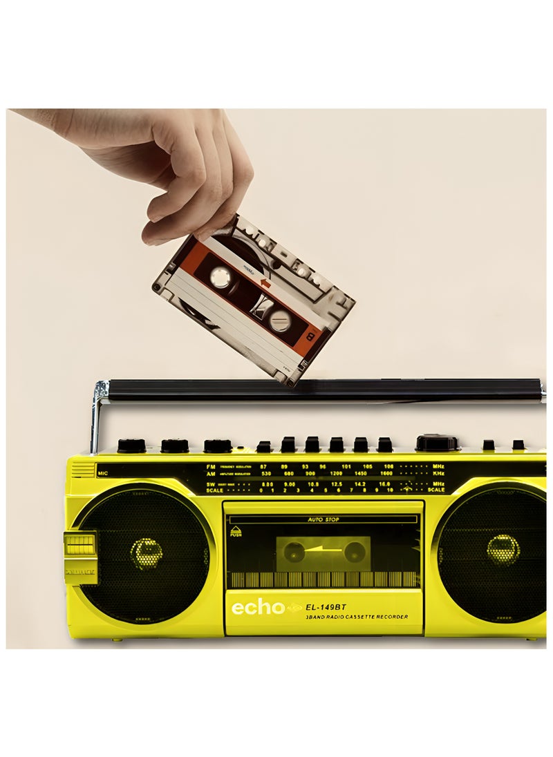 echo AUDIO Echo Audio Retro Blast Bluetooth Boombox Portable Cassette Player Tape Recorder AM/FM/SW 3 Band Radio Two 8W X-Bass Speakers Voice Recording Headphone Jack Supports USB and SD Cards  - Image 3