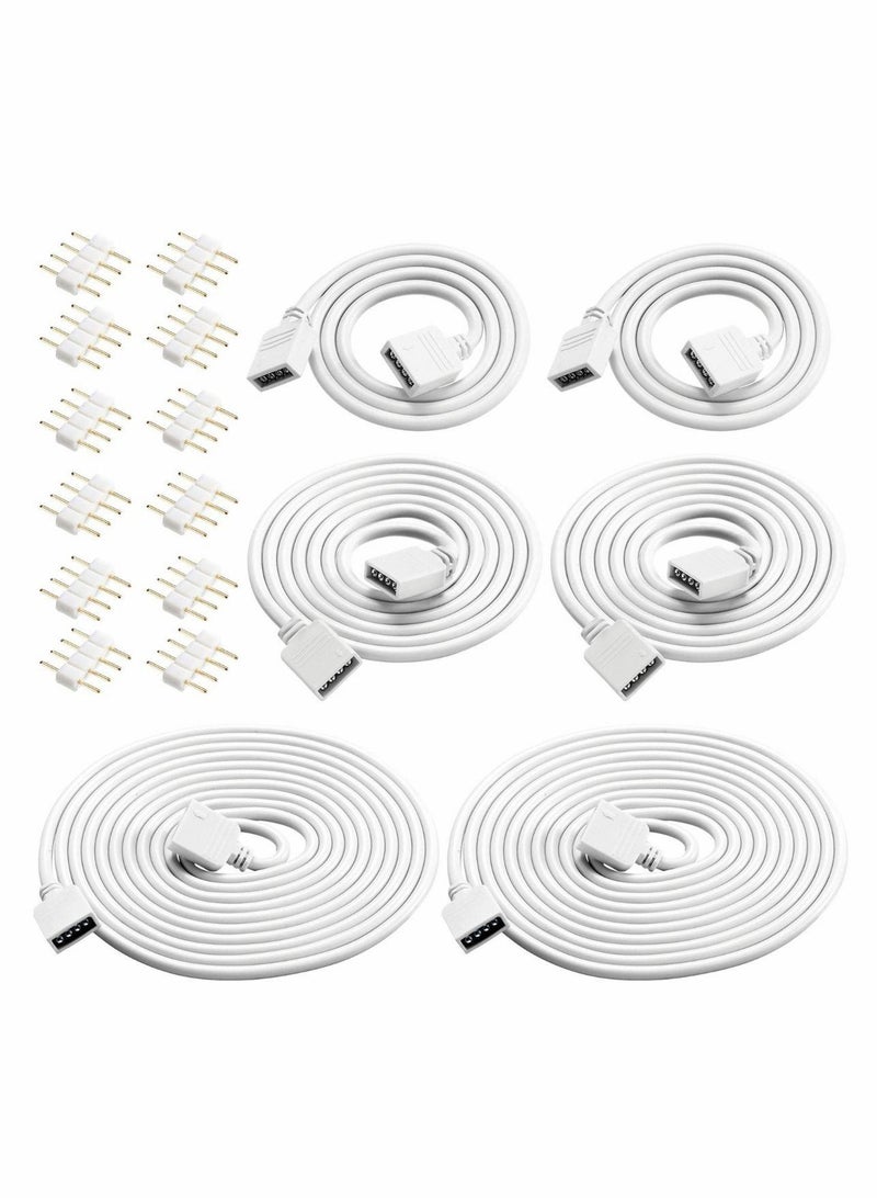 Excefore 6 Pieces 4 Pin RGB Extension Cable LED Strip Connector Cord Wire Solderless Strip Jumper Cables Kit with 12 Pieces Pin Connector for 5050 3528 RGB LED Strip Light (White,1.6 FT, 3.3 FT, 6.6 FT) - Image 1
