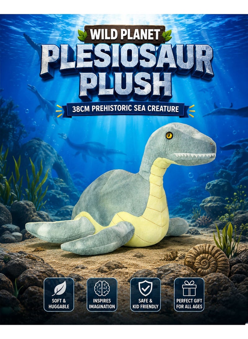 Wild Planet Plesiosaur Plush Toy 38cm Soft Prehistoric Sea Creature Stuffed Animal Dinosaur Plush Doll Educational Marine Reptile Pillow Huggable Ocean Dinosaur Toy for Kids Boys Girls Birthday Gift Bedroom Décor - Image 1