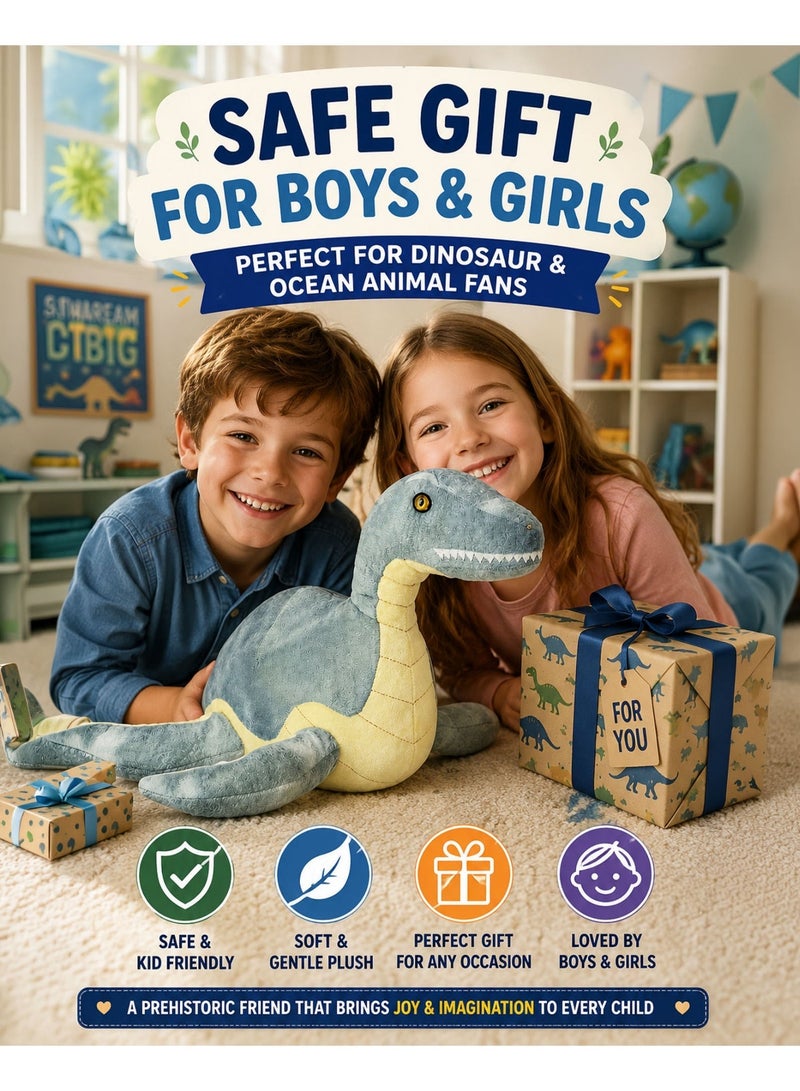 Wild Planet Plesiosaur Plush Toy 38cm Soft Prehistoric Sea Creature Stuffed Animal Dinosaur Plush Doll Educational Marine Reptile Pillow Huggable Ocean Dinosaur Toy for Kids Boys Girls Birthday Gift Bedroom Décor - Image 4