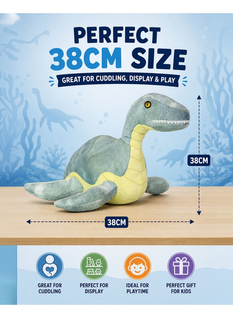 Wild Planet Plesiosaur Plush Toy 38cm Soft Prehistoric Sea Creature Stuffed Animal Dinosaur Plush Doll Educational Marine Reptile Pillow Huggable Ocean Dinosaur Toy for Kids Boys Girls Birthday Gift Bedroom Décor - Image 3