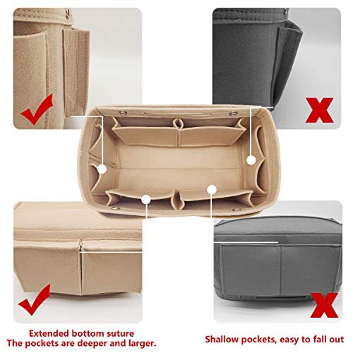 LEXSION Felt Purse Organizer Insert Multi Pocket Bag in Bag Organizer For Tote & Handbag Shaper 8008 Beige XL - Image 3