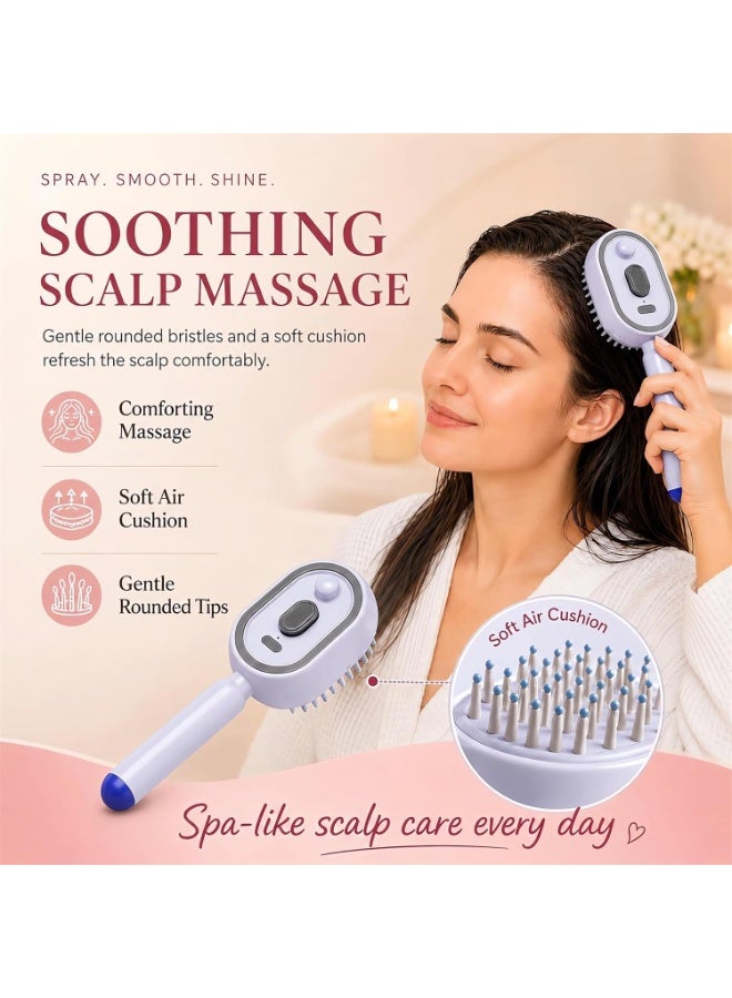 ATRJSZ 2026 All in One Misting Aqua Detangler Brush Electric Spray Air Cushion Massage Comb Self-Clean Liquid Water Mister Spray Bottle Hair Brush Scalp Oil Applicator Steam Wet Curly Wavy Hairbrush (Purple) - Image 4