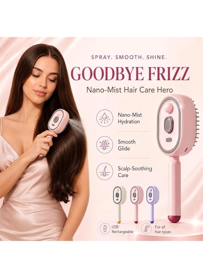 ATRJSZ 2026 All in One Misting Aqua Detangler Brush Electric Spray Air Cushion Massage Comb Self-Clean Liquid Water Mister Spray Bottle Hair Brush Scalp Oil Applicator Steam Wet Curly Wavy Hairbrush (Purple) - Image 2