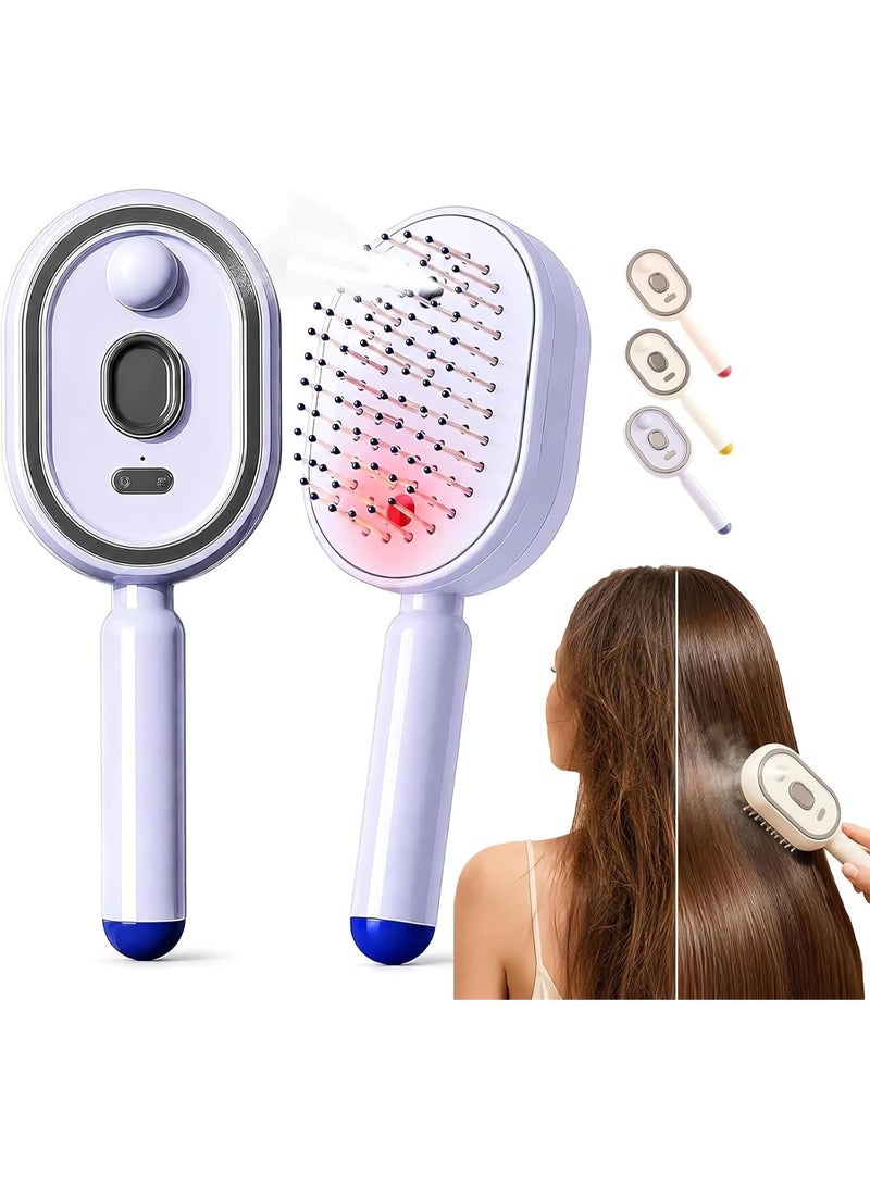 ATRJSZ 2026 All in One Misting Aqua Detangler Brush Electric Spray Air Cushion Massage Comb Self-Clean Liquid Water Mister Spray Bottle Hair Brush Scalp Oil Applicator Steam Wet Curly Wavy Hairbrush (Purple) - Image 1
