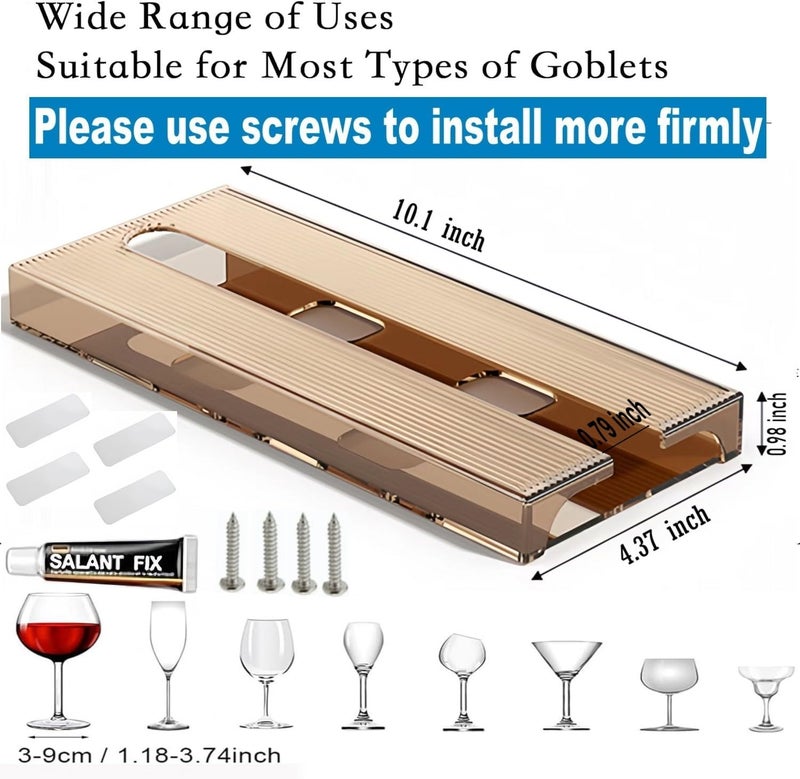 Aydomer Wine Glass Holder Under Shelf Cabinet Wine Glass Rack Plastic Stemware Rack Glassware Drying Storage Hanger for Kitchen,Bar and Restaurant (2Pack-Brown) - Image 2