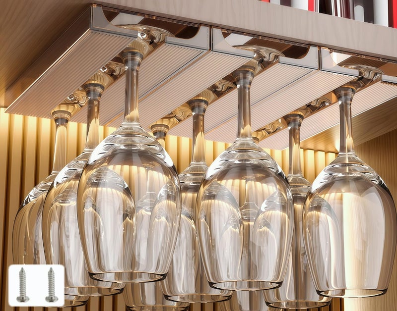 Aydomer Wine Glass Holder Under Shelf Cabinet Wine Glass Rack Plastic Stemware Rack Glassware Drying Storage Hanger for Kitchen,Bar and Restaurant (2Pack-Brown) - Image 1