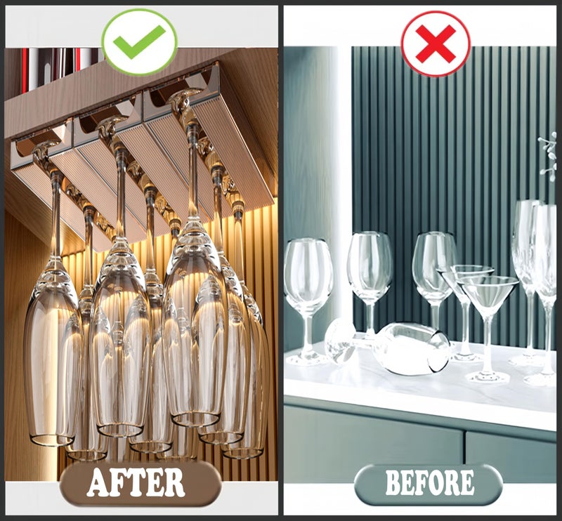 Aydomer Wine Glass Holder Under Shelf Cabinet Wine Glass Rack Plastic Stemware Rack Glassware Drying Storage Hanger for Kitchen,Bar and Restaurant (2Pack-Brown) - Image 4