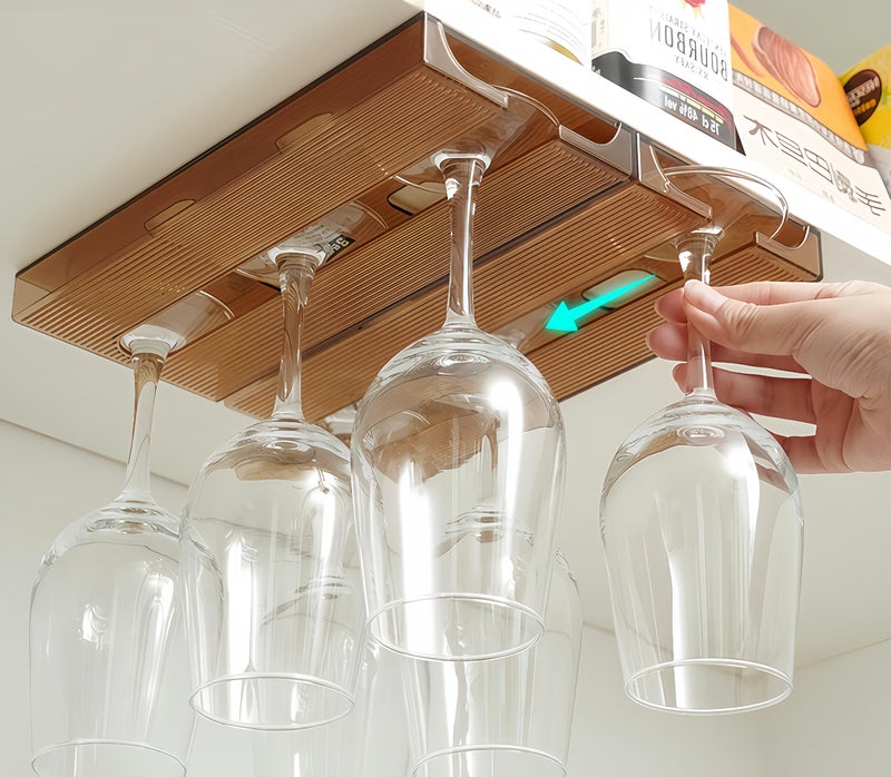 Aydomer Wine Glass Holder Under Shelf Cabinet Wine Glass Rack Plastic Stemware Rack Glassware Drying Storage Hanger for Kitchen,Bar and Restaurant (2Pack-Brown) - Image 3
