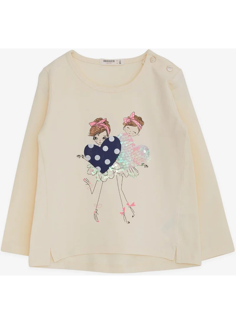 بريز Girl's Long Sleeve T-Shirt Sequin Girl Printed 2-6 Years, Cream