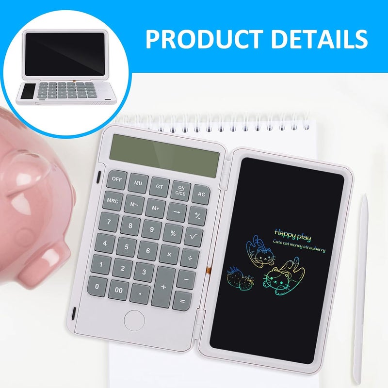 SHERCHPRY Handwriting Notepad Calculator 120Mah LCD Writing Board Portable Calculation Tool for Office and School Students White - Image 3