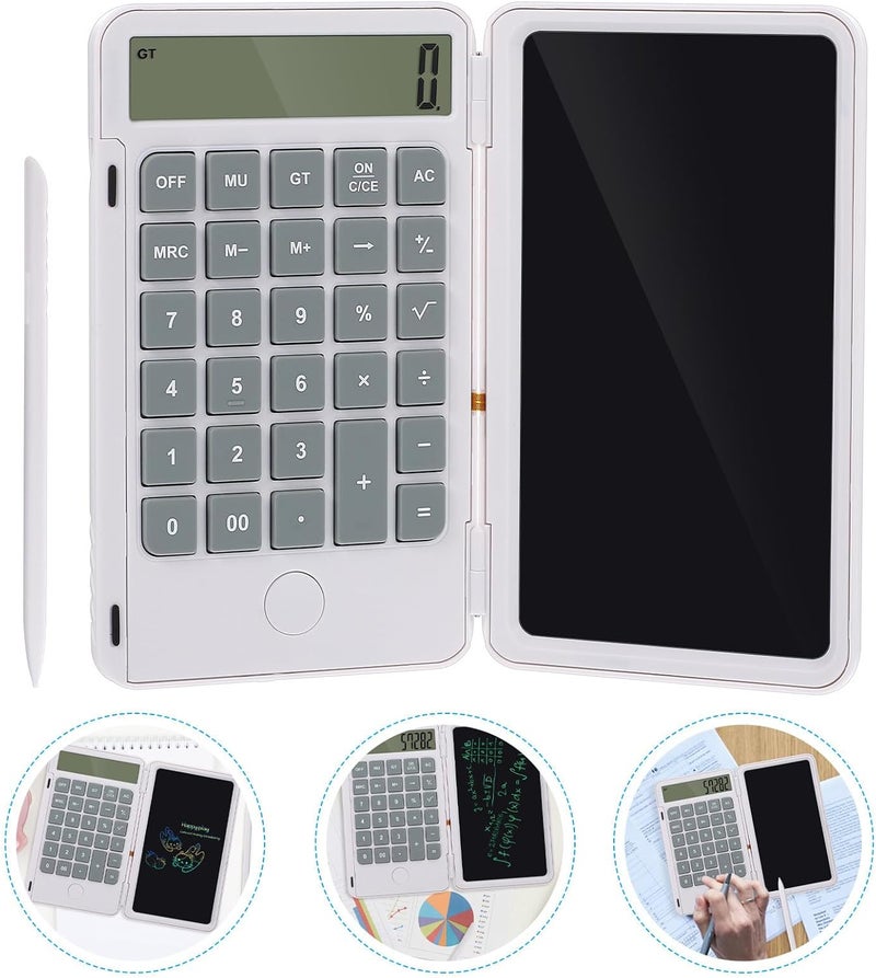 SHERCHPRY Handwriting Notepad Calculator 120Mah LCD Writing Board Portable Calculation Tool for Office and School Students White - Image 4