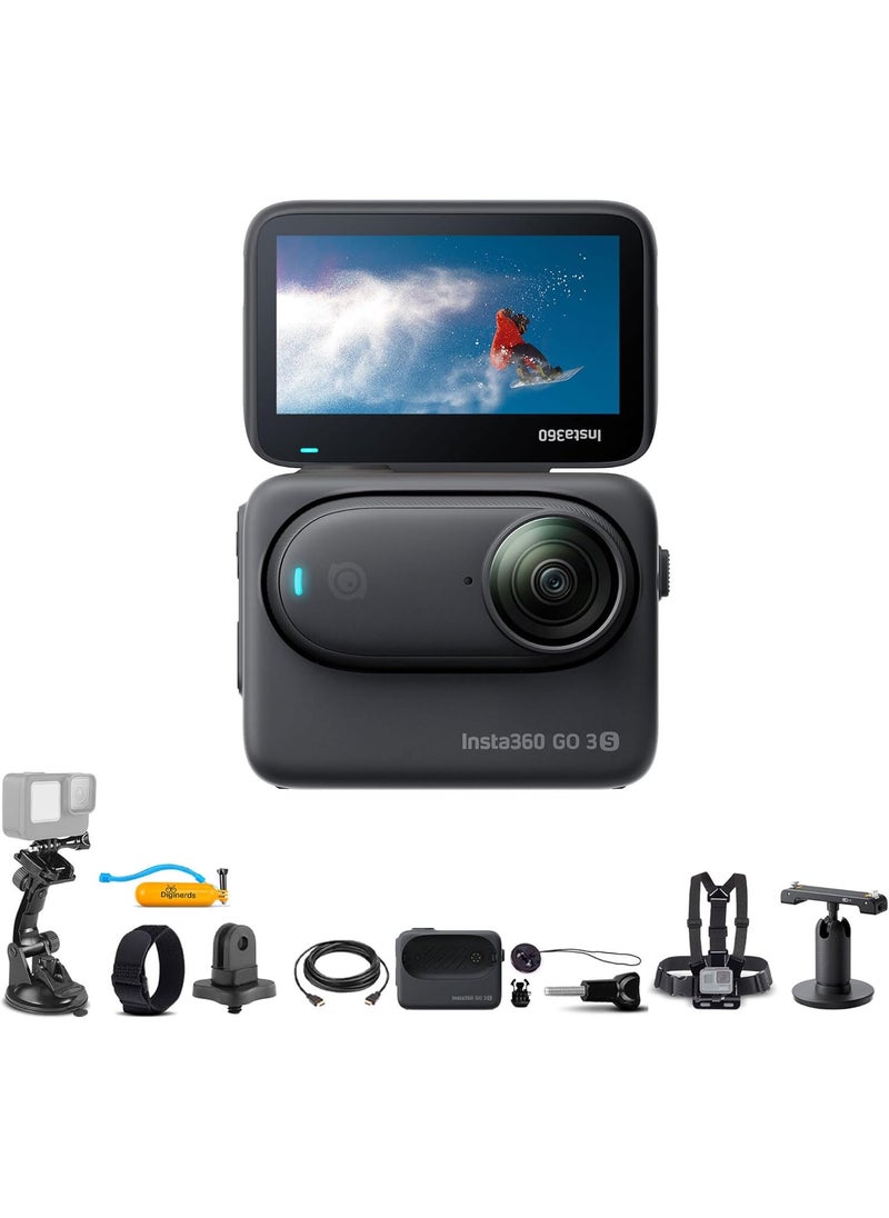 Insta360 Insta360 GO 3S Black 64GB Tiny Mighty 4K Action Vlogging Camera Portable Mount Anywhere Waterproof Stabilization HandsFree POV  Action Pod and Wearable Accessories  50in1 Accessory Kit  - Image 1