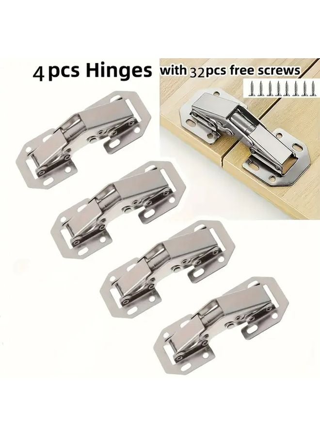 4pcs Hidden Free Drill Cabinet Door Hinges With 32 Screws Polished Metal Surface - Image 1