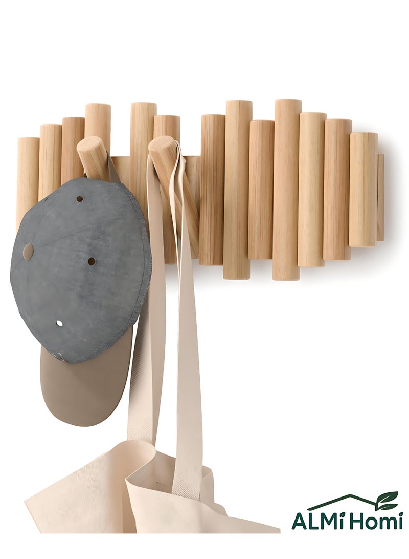 ALMiHomi Creative Design Wall-Mounted Solid Wood Hook Rack – 5 Hooks, No-Drill Installation, Chic & Space-Saving, Perfect for Entryway, Living Room, Bedroom, Kitchen, and Bathroom - Image 1