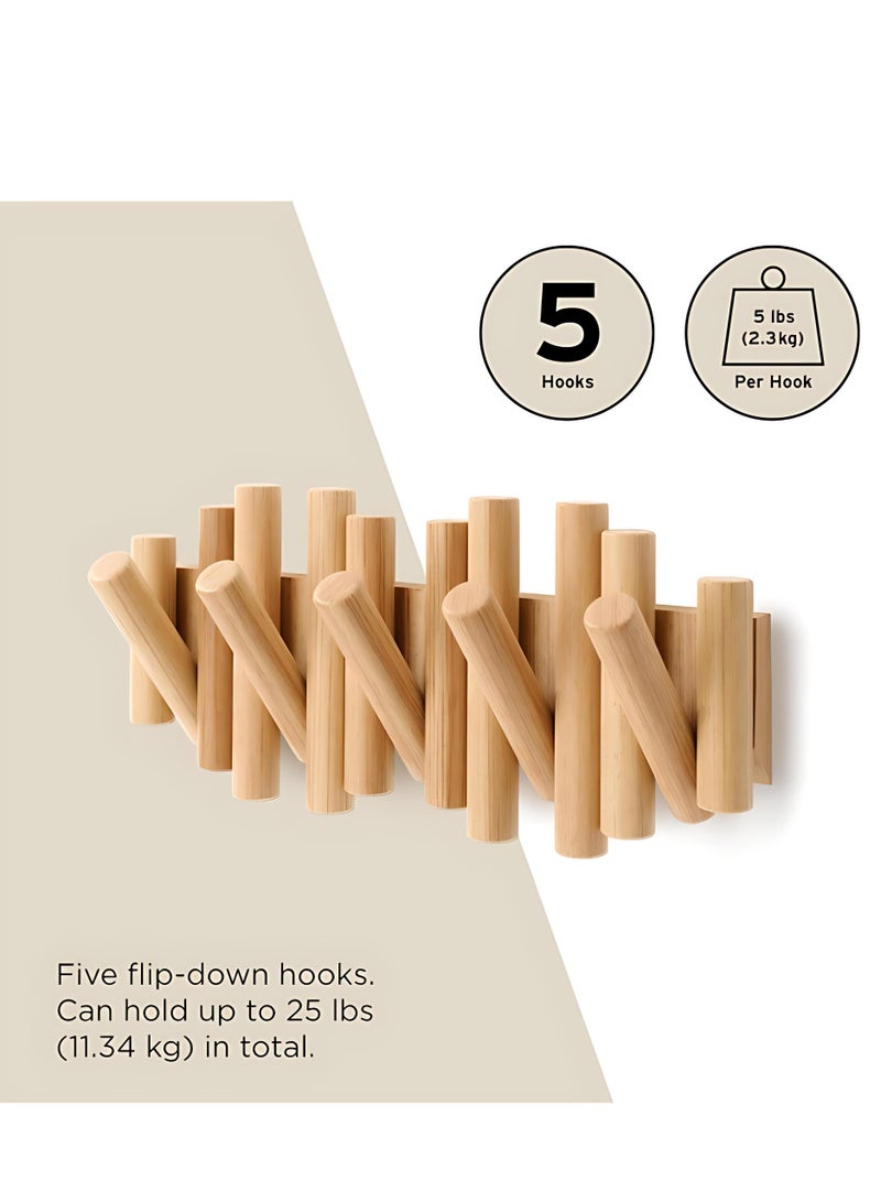 ALMiHomi Creative Design Wall-Mounted Solid Wood Hook Rack – 5 Hooks, No-Drill Installation, Chic & Space-Saving, Perfect for Entryway, Living Room, Bedroom, Kitchen, and Bathroom - Image 5