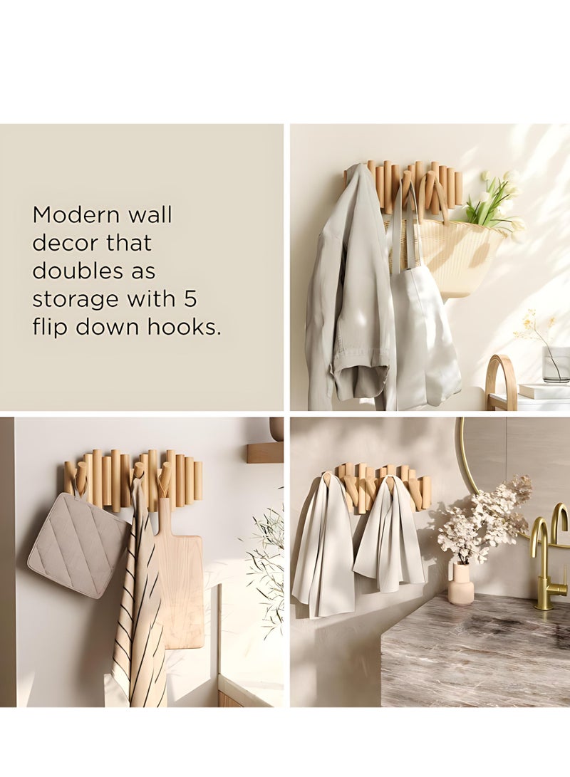 ALMiHomi Creative Design Wall-Mounted Solid Wood Hook Rack – 5 Hooks, No-Drill Installation, Chic & Space-Saving, Perfect for Entryway, Living Room, Bedroom, Kitchen, and Bathroom - Image 3