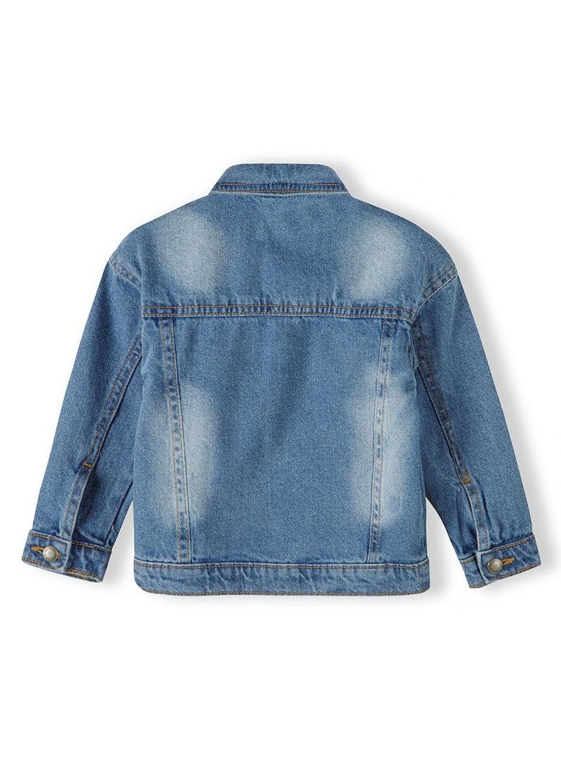 MINOTI Kids Girls Denim Jacket with Chest Badge and Print  - Image 4