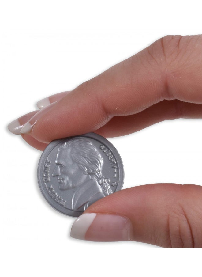 Learning Advantage LEARNING ADVANTAGE-7522 Play Nickels - Set of 100 Plastic Coins - Designed and Sized Like Real US Currency - Teach Money Math With This Pretend Play Resource  - Image 3