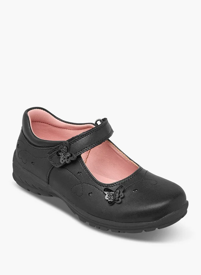 جونيورز Girls Butterfly Accent Mary Jane School Shoes with Hook and Loop Closure