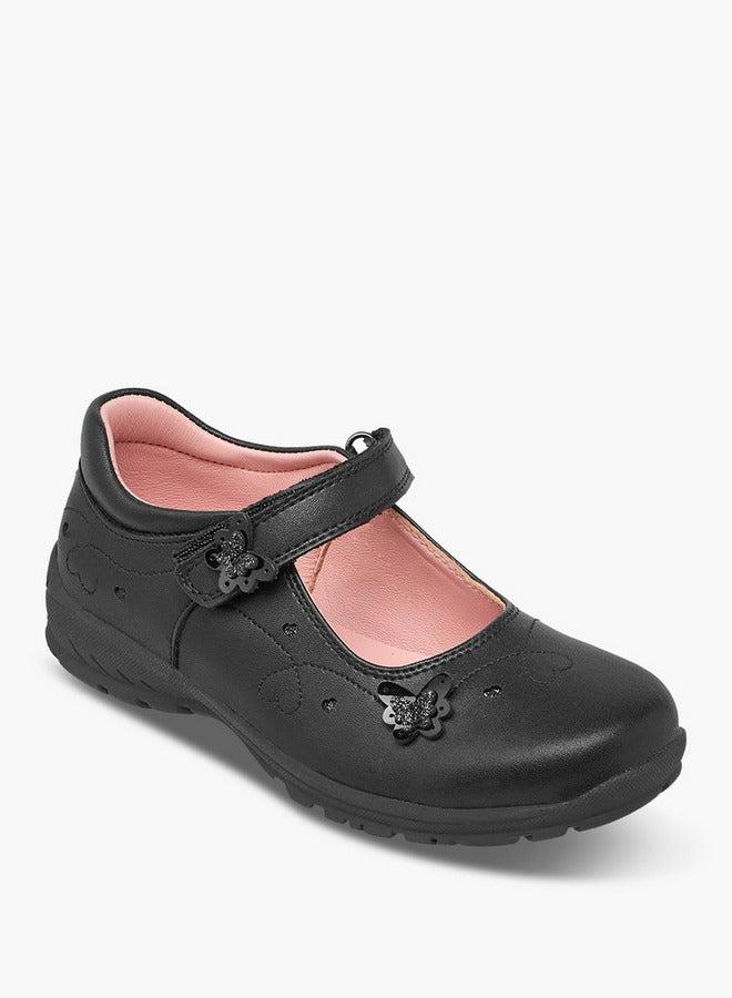 جونيورز حذاء ماري جين بناتي بتفاصيل فراشة وإغلاق لاصق - Image 1