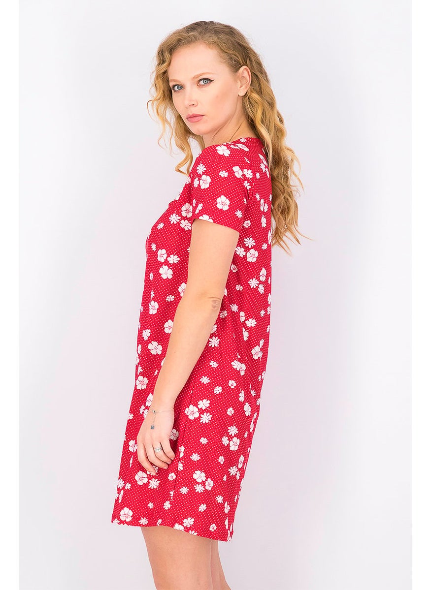 MANGO Women Short Sleeve Floral Print Mini Dress, Red  - Image 2