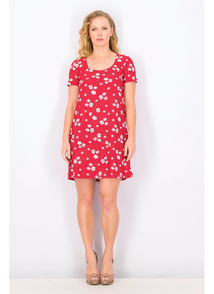 MANGO Women Short Sleeve Floral Print Mini Dress, Red  - Image 4